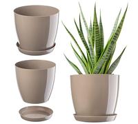 KADAX Flowerpot, fioriera con sottobicchieri, secchio di fiori rotondi per all'interno, elegante pentola di piante fatta di plastica, fioriera per fiori, piante, casa, (Ř 20 cm, beige)
