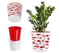 KADAX Flowerpot, fioriera, pianta rotonda in plastica, fioriera per fiori, piante, balcone, secchio di fiori per interno, fioriera luminosa, moderno fiore sopra (17 cm, rosso)