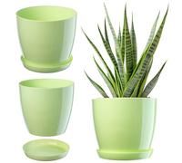 KADAX Flowerpot, fioriera rotonda con sottovaso, Ø 12 cm, elegante vaso in plastica per interni, fiori e piante, (Verde chiaro)