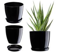 KADAX Flowerpot, fioriera rotonda con sottovaso, Ø 23 cm, elegante vaso in plastica per interni, fiori e piante, (Nero)