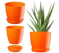 KADAX Flowerpot, fioriera rotonda con sottovaso, Ø 28 cm, elegante vaso in plastica per interni, fiori e piante, (Arancia)