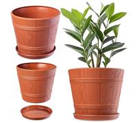 KADAX Flowerpot, pentola di fiori con sottobicchieri, fioriere per aree interne ed esterne, look in legno, pentola per piante resistenti alle intemperie fatta di plastica (Ř 34 cm, marrone)