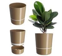 KADAX Flowerpot, secchio di piantagione rotonda, pentola a due parti per fiori, piante, balcone, secchio di fiori moderno in plastica, fioriera per aree interne ed esterne, lucido (29 cm, beige)