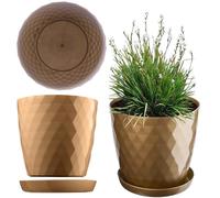 KADAX Flowerpot, una casseruola per fiori e piante con sottobicchieri, fioriere luce e materiale resistente Una pentola decorativa per piante (14 cm, oro)