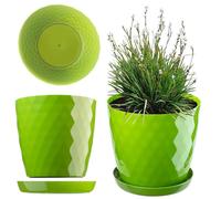 KADAX Flowerpot, una casseruola per fiori e piante con sottobicchieri, fioriere luce e materiale resistente Una pentola decorativa per piante (14 cm, verde)