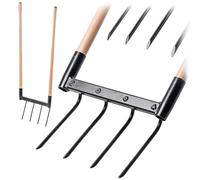 KADAX Forchetta da giardino con 4 denti e lunghi steli in legno, per allentare il terreno e la lavorazione del giardino, Broadfork per la ventilazione dei terreni (49,5 x 134 cm)
