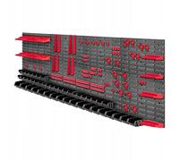 KADAX Scaffale da parete per attrezzi, grande, 232 x 78 cm, in plastica robusta, sistema modulare resistente ai raggi UV, pannelli da parete espandibili, scaffale (rosso e nero, 132 pezzi)