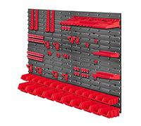 KADAX Mensola da officina, 116 x 78 cm, sistema di stoccaggio in plastica resistente, resistente ai raggi UV, pannelli da parete espandibili per garage, (rosso, 67 pezzi