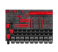 KADAX Mensola da officina, 116 x 78 cm, sistema di stoccaggio in plastica robusta, resistente ai raggi UV, pannelli da parete espandibili per garage, (rosso e nero, 83 pezzi)