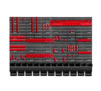 KADAX Mensola da officina, 116 x 78 cm, sistema di stoccaggio in plastica robusta, resistente ai raggi UV, pannelli da parete espandibili per garage, (rosso e nero, 70 pezzi