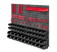 KADAX Mensola da officina 116 x 78 cm, sistema di stoccaggio plastica resistente, UV, pannelli parete espandibili garage (rosso e nero, 89 pezzi)