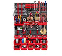 KADAX Mensola da officina, 58 x 78 cm, sistema di stoccaggio in plastica resistente, resistente ai raggi UV, pannelli da parete espandibili per garage (rosso, 38 pezzi