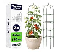 KADAX Obelisco per Piante Rampicanti - 176 x 32 cm 2 Pezzi con 50 Clip - Supporto per Pomodori - Struttura in Metallo con Rivestimento in Plastica anti corrosione e anti graffio