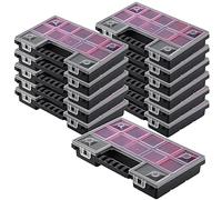 KADAX Organizer con Coperchio Trasparente - Cassetta Porta Minuteria a Scomparti per Viti, Bulloni, Ferramenta, Officina e Garage - Plastica Resistente (28 x 18 cm, 12 Pezzi)