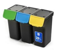 KADAX Pattumiera con coperchio, pattumiera in plastica, pattumiera per la raccolta differenziata, rettangolare, con coperchio ribaltabile (nero, 3 x 25 L)