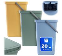 KADAX Pattumiera da 20 l, set da 3 pezzi, in plastica con coperchio e manico, pattumiera per la raccolta dei rifiuti, con coperchio ribaltabile (verde, giallo, blu)