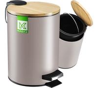 KADAX Pattumiera da bagno, 3 l, in 5 colori, piccola pattumiera a pedale, contenitore estraibile, secchio con coperchio in bambù, pattumiera per bagno e WC (beige)