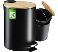KADAX Pattumiera da bagno, 3 l, in 5 colori, piccola pattumiera a pedale, contenitore estraibile, secchio con coperchio in bambù, pattumiera per bagno e WC (nero)