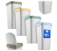 KADAX Pattumiera Da Raccolta Differenziata, Set Da 4 Pezzi, Cestino In Plastica Da 25 Litri, Con Coperchio Basculante, Colori Grigio/Marrone Chiaro, Verde, Giallo, Blu