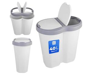 KADAX Pattumiera doppia, 2 x 20 litri, sistema di raccolta differenziata con 2 scomparti, bidone doppio con coperchio, pattumiera in plastica per cucina, pattumiera da cucina (40 l)