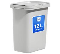 KADAX Pattumiera rettangolare con coperchio apribile e manico, in plastica, per separazione dei rifiuti (grigio, 12 L)