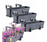 Vaso da balcone KADAX con base e maniglie, 60 cm, grafite, 3 pezzi