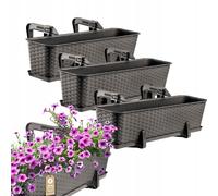 KADAX Pentola da balcone con base e maniglie, 60 cm, marrone, 3 pezzi