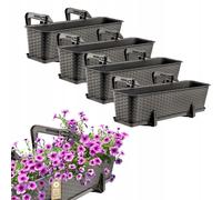 KADAX Pentola da balcone con base e maniglie, 60 cm, marrone, 4 pezzi