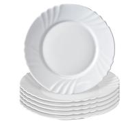 KADAX Piatti da dessert ∅ 20 cm, set da 6 pezzi, piatti semplici in vetro temperato, piatti da insalata, piatti rotondi per la colazione, piatti piani, lavabili in lavastoviglie (bianco)