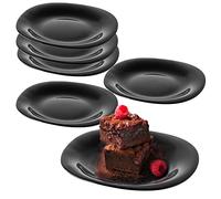 KADAX piatti da dessert neri, set di piatti resistenti alla lavastoviglie, piatti da torta in vetro rinforzato, piatti da colazione moderni, piatti piani per torte (Nero / 6 pezzi)