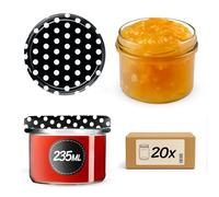 KADAX Piccoli barattoli per conserve da 235 ml, fi82, mini bicchieri per miele e condimento, vasetti per marmellata con coperchio, vasetti ermetici da regalare (neri a pois 20 pezzi)