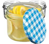 KADAX Piccoli barattoli per conserve da 235 ml, fi82, mini bicchieri per miele e condimento, vasetti per marmellata con coperchio, vasetti ermetici da regalare (blu a quadretti, 100 pezzi)