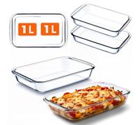 KADAX Pirofila in vetro da 1 l, set da 2 pirofile, in vetro resistente al calore, per cuocere, cucinare e servire, lavabile in lavastoviglie e adatta al microonde