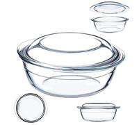 KADAX Pirofila per Cottura da Forno in Vetro Trasparente, Casseruola Rotonda con Coperchio da Cucina, Piatto Resistente al Calore per Lasagne (2.2L)