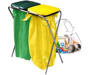 KADAX Porta-sacco della spazzatura doppio in 5 versioni a colori, supporto per raccolta differenziata con coperchio in plastica, porta sacchetti per sacchetti da 120 l (verde-giallo), K8260