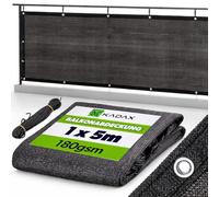 KADAX Protezione antivento per balcone, 5 m x 100 cm, in polietilene, con occhielli e spago per recinzione, protezione dal vento, per balaustra da balcone e recinzione, colore nero