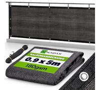 KADAX Protezione per la vista del balcone, 5 m x 90 cm, protezione antivento per balconi, terrazze, giardini e balconi, con occhielli e corde (nero)