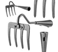 KADAX Rastrello da giardino in acciaio al carbonio, rastrello a 4 denti, zappa per ventilare e allentare il terreno, attrezzi da giardino senza manico, accessori da giardino