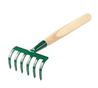 KADAX Rastrello Piccolo in Metallo con Manico in Legno, Scopa per Fogliame da Giardino a Mano (6 Denti, Verde)