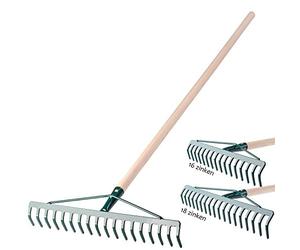 Kadax Rechen, larghezza giardino, letto, prato, giardino arcata, rastrello da stiro, rastrello da prato fatto di metallo, dite, a foglia, unitŕ da giardino, eurechen (18 denti, maniglie in legno)))