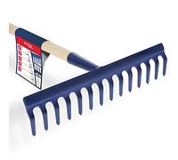 Kadax Rechen, testa di larghezza con testa rinforzata, a foglia di metallo, dite con un gambo lungo fatto di legno, utensile da giardino diserbo, fertilizzante (14 denti)