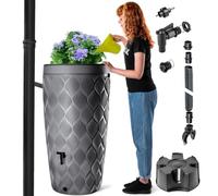 KADAX Regenton con vaso integrato nel coperchio, 240 l, serbatoio per acqua piovana in plastica con rubinetto e supporto, serbatoio per acqua piovana (grigio scuro)