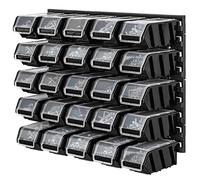 KADAX Scaffalatura da officina 58 x 39 cm, scaffale da parete per attrezzi in plastica resistente, sistema di stoccaggio resistente ai raggi UV, pannelli da parete (nero, 25 pezzi)