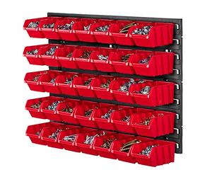 KADAX Scaffale da officina, 58 x 39 cm, in plastica robusta, resistente ai raggi UV, pannelli da parete espandibili per garage (rosso, 35 pezzi)