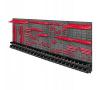 KADAX Scaffale da parete per attrezzi, grande, 232 x 78 cm, in plastica robusta, sistema modulare resistente ai raggi UV, pannelli da parete espandibili, scaffale da officina (rosso e nero, 140 pezzi)