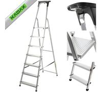 KADAX Scala in Alluminio 7 Gradini Antiscivolo 125 kg - con Supporto per Attrezzi - per Uso Domestico - pedana stabile lavorare in sicurezza