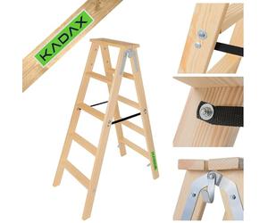 KADAX Scala in Legno da Pittore, Pieghevole a Doppio Gradino Con Ganci in Acciaio - 5 Gradini