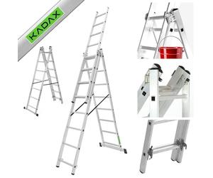 KADAX Scala Multifunzione in Alluminio, Scala Multiuso con Sistema di Bloccaggio Automatico e Piedini Antiscivolo, Scala a Sfilo 3 Elementi (7 Gradini)
