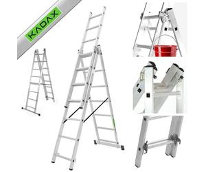 KADAX Scala Multifunzione in Alluminio, Scala Multiuso con Sistema di Bloccaggio Automatico e Piedini Antiscivolo, Scala a Sfilo 3 Elementi (8 Gradini)