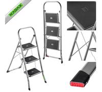 KADAX Scala pieghevole in acciaio, 3 gradini con gradini antiscivolo, portata fino a 150 kg, pieghevole con corrimano